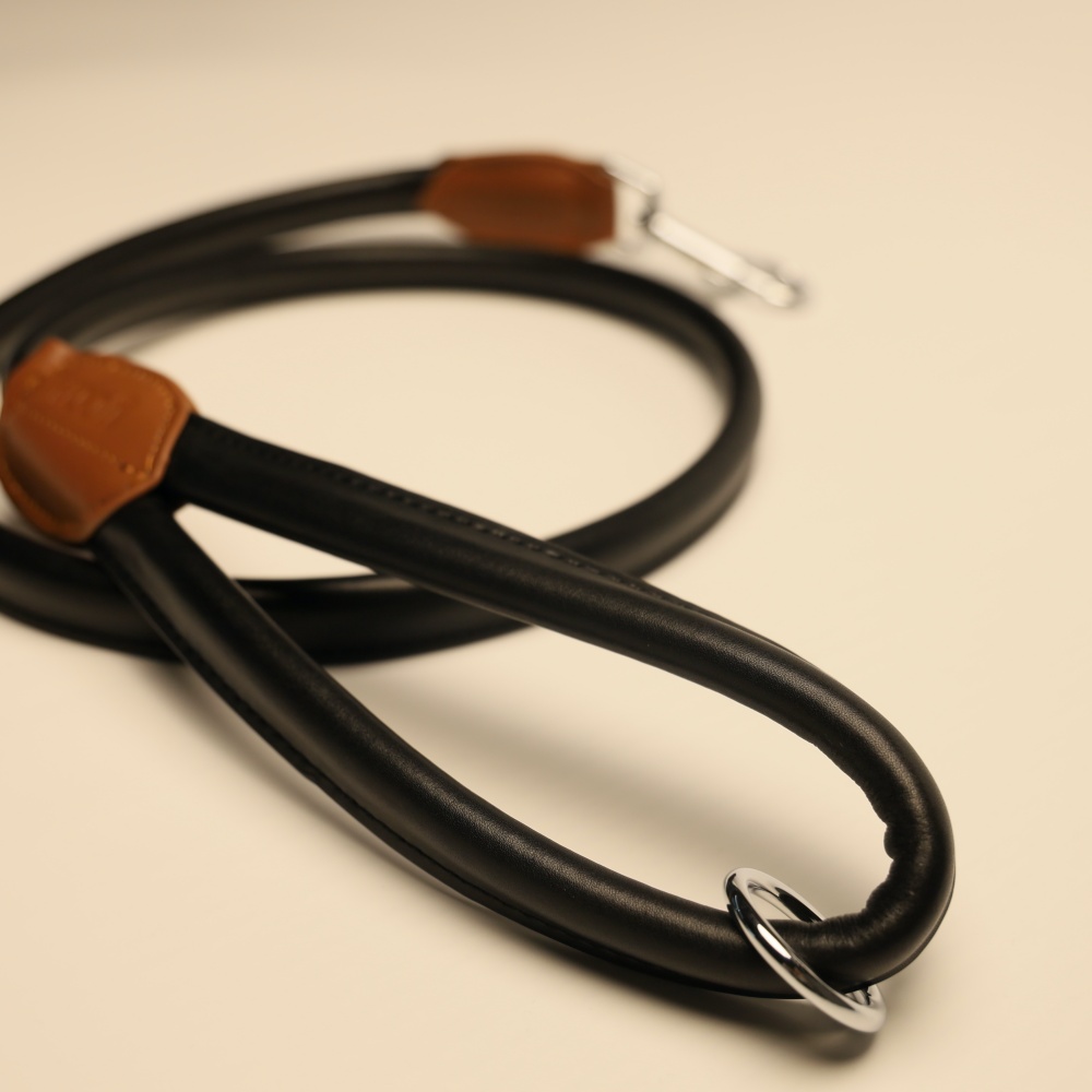 Rolled soft leather dog lead