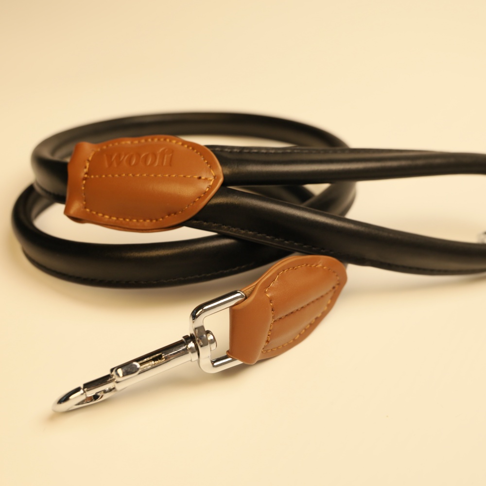 Rolled soft leather dog lead